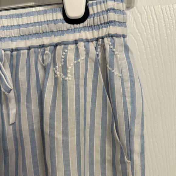 Frnch NWT Blue And White Striped Drawstring Wide Leg Pants Embroidered Small - Picture 3 of 12